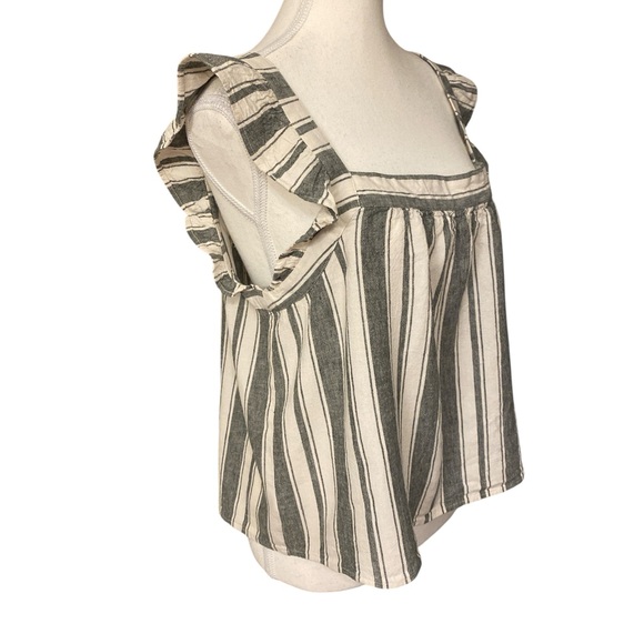 LOFT Grey Cream Linen Blend Ruffle Shoulder Tank Top. Cottagecore Feminine -‎ M - Picture 3 of 8